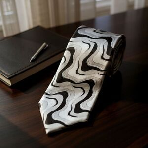 Pavone 100% Silk Men's Tie Necktie Black Silver Iridescent Italy 55” X 4”